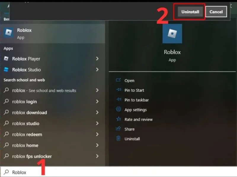 Gỡ cài đặt và tải lại Roblox mới nhất