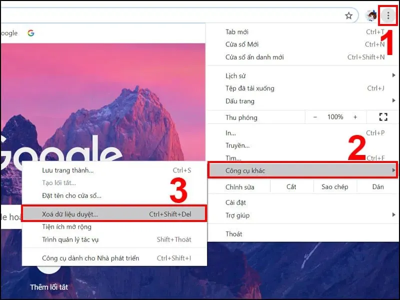 Xóa cache và cookie trình duyệt