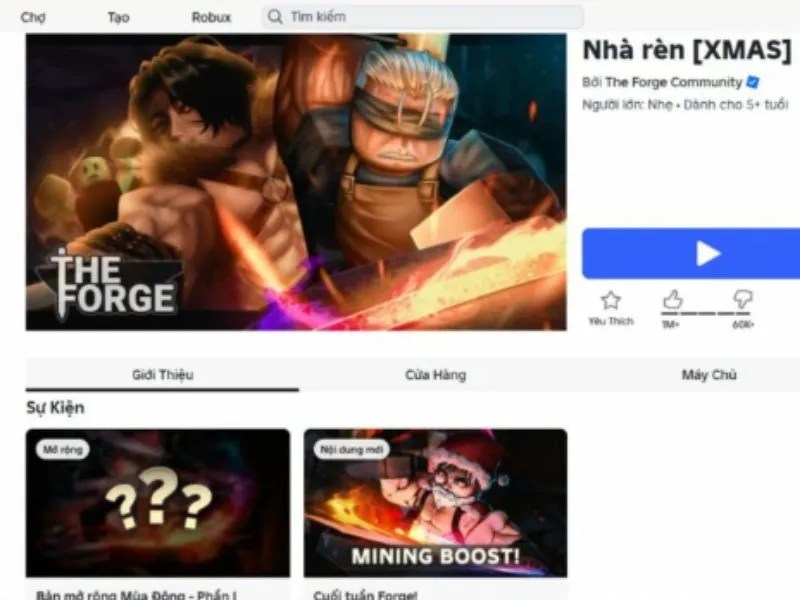 Vào game The Forge trên Roblox và đăng nhập tài khoản