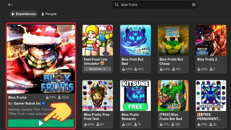 Mở trò chơi Roblox, và chọn Blox Fruit