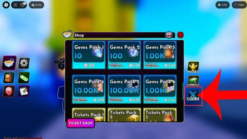 Nhấn chọn tab có tên Codes